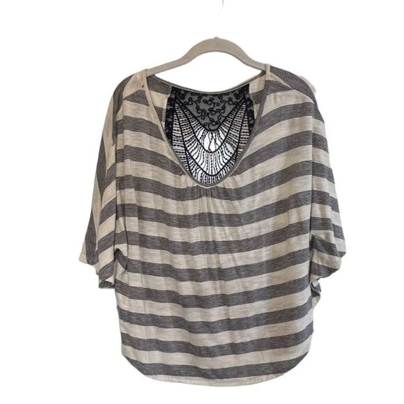 Eyelash Couture Striped Boho Style Crochet Back Top in Blue/Cream - Size M - Picture 1 of 4